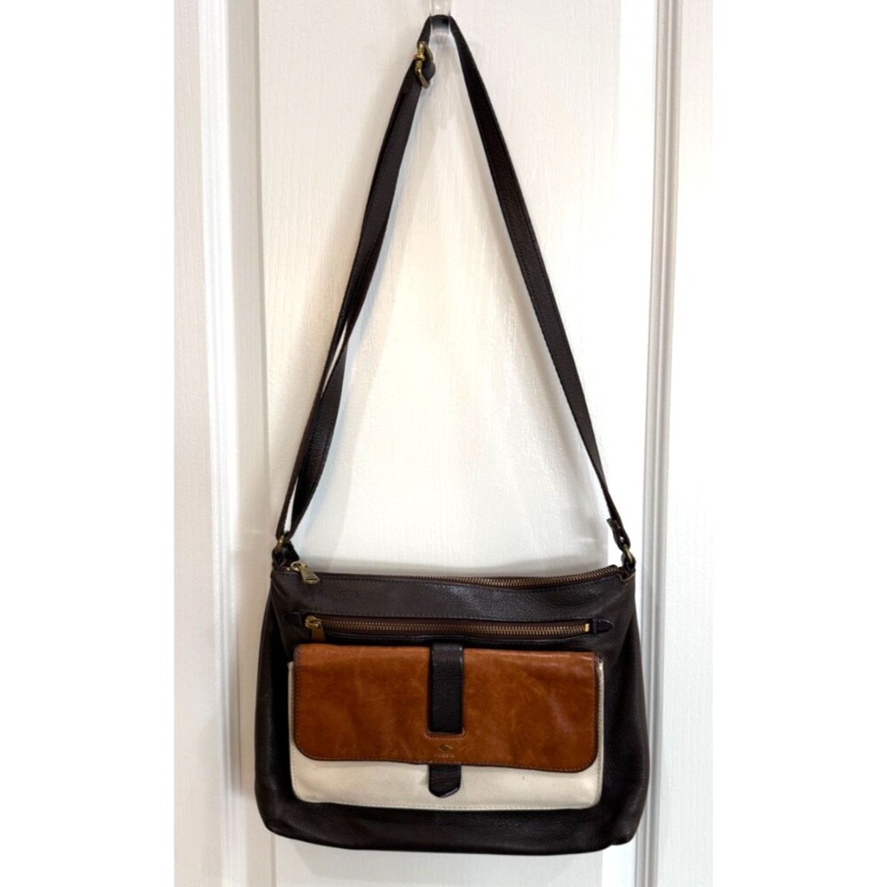 Vintage Fossil Kal Kinley Leather Colorblock Crossbody Bag Bohemian Brown Key
